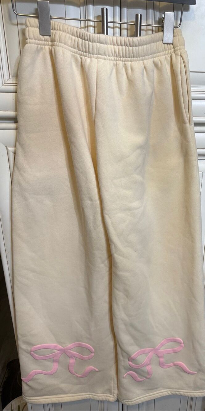 Edikted Youth Fleece Pull-On Bonney Bow Detail Wide Leg Sweatpants Yellow XS